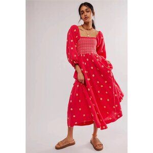 Free People Dahlia Embroidered Maxi Dress Watermelon Wedge Pink Medium
